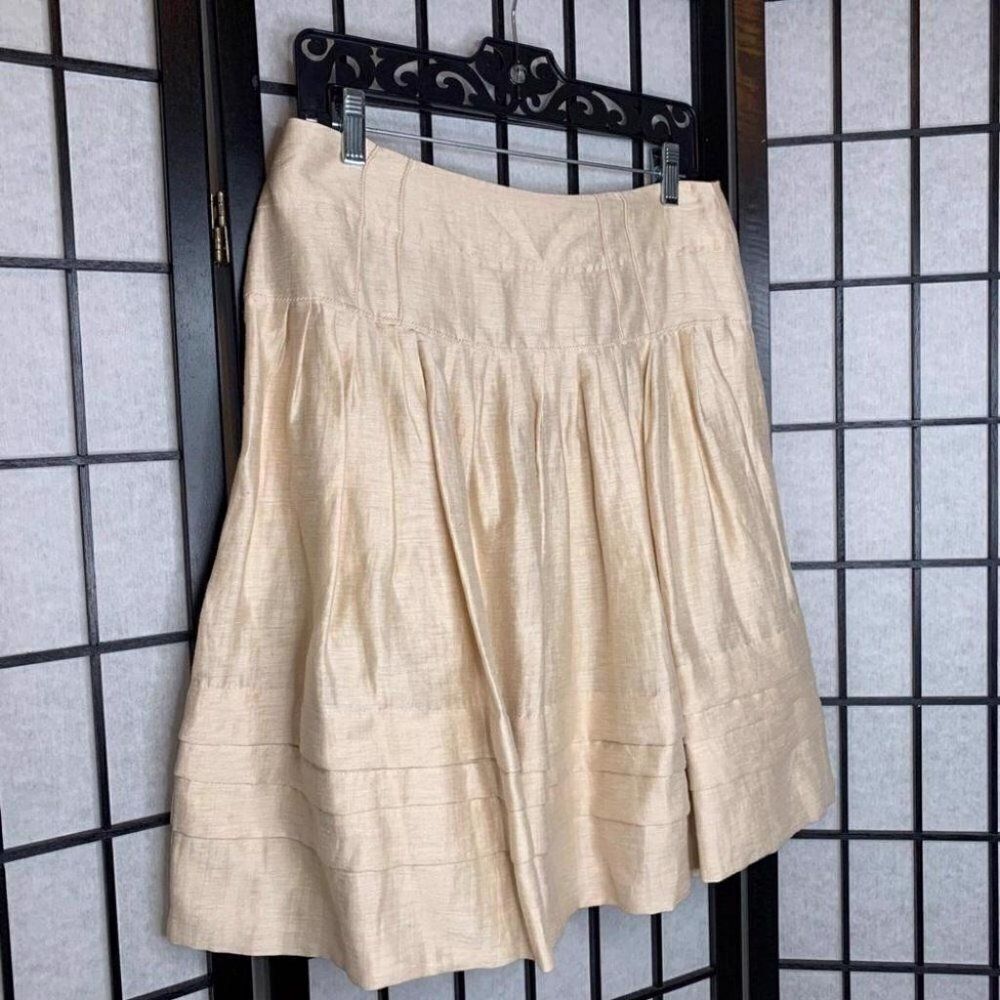Leifsdottir Linen Blend A-Line Pleated Knee Length Skirt Metallic Gold Medium 6 - Picture 3 of 7
